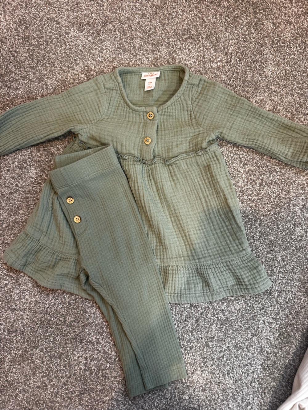 Sage Green Muslin 2-Piece Set | Baby Girl 12 Months | Long Sleeve Top + Pants